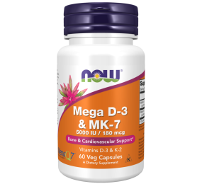 Mega Vitamin D-3 + Vitamin Mk-7 (5000 U.I. / 180 Mcg) 60 Cápsulas Vegetais Now